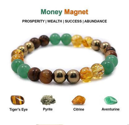 Money Magnet Bracelet Pyrite Tiger Eye Green Aventurine Citrine Original Money Magnet bracelet 8 mm beads by SAMAHealing - simple