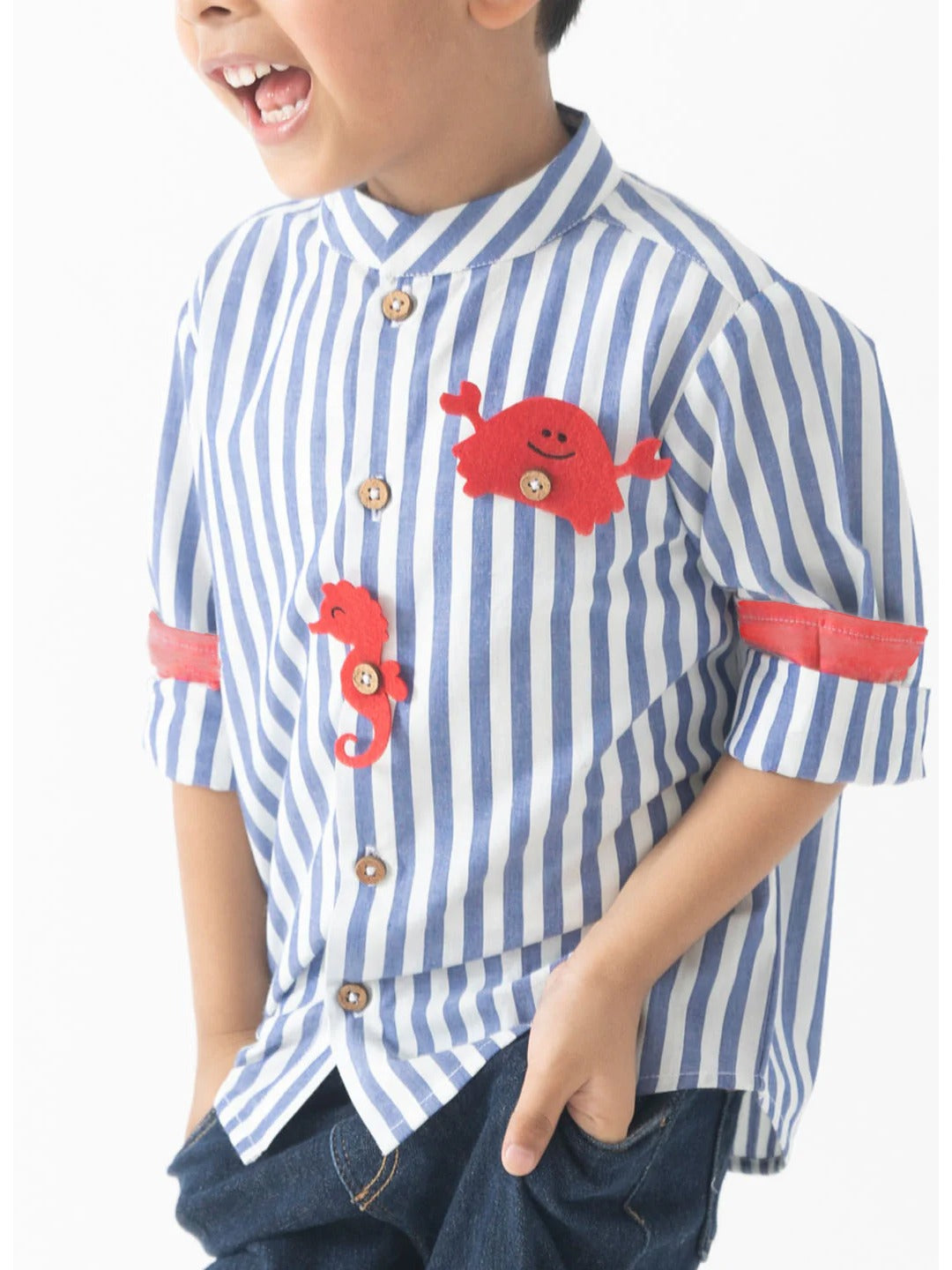Sea Horse Stripes Shirt - Blue - Image 4