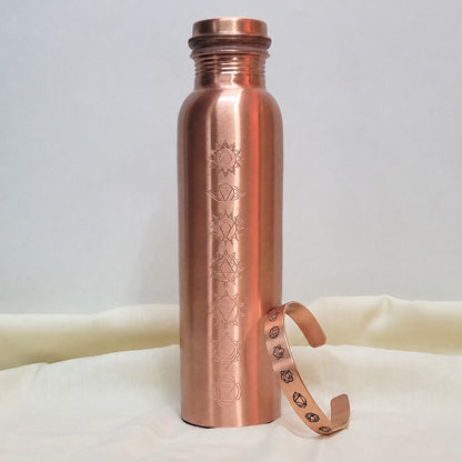 SAMA Homes 7-Chakra Engraved Pure Copper Water Bottle (1L) – Unlined Ayurvedic Hydration by Sama Homes - Sustainable Living (View 3)
