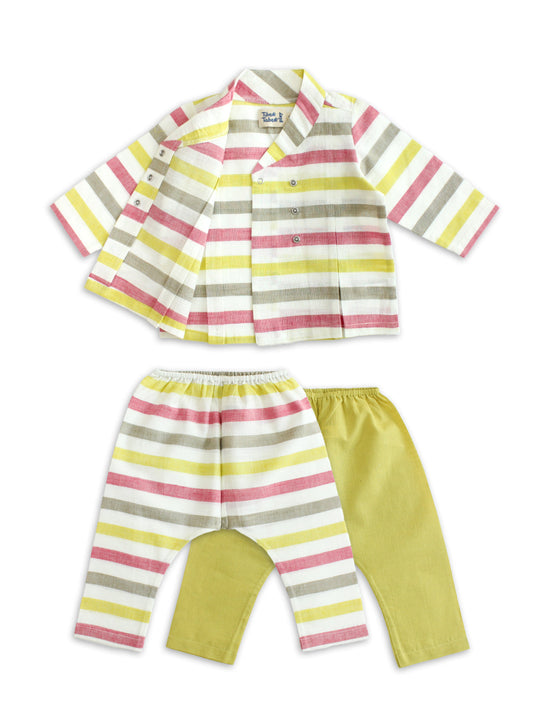 Striped Flexi Kimono Set - White