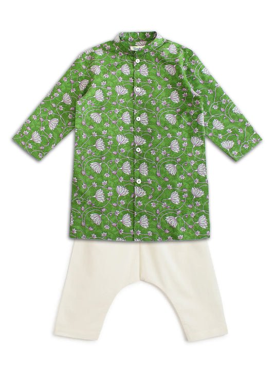 Floral Kurta Pyjama Set - Green