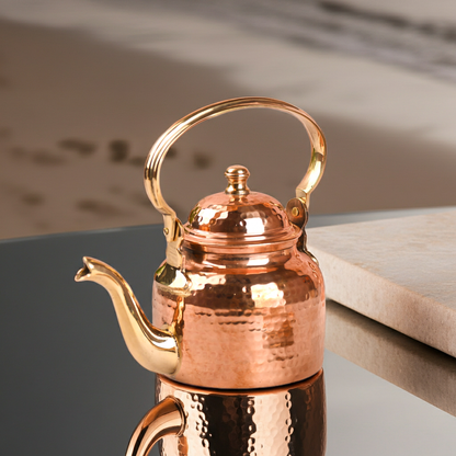 Handcrafted Copper Hammered Tea Kettle Pot – 420ml, Traditional Indian Drinkware by SAMA Homes - Tea Pot (View 3)