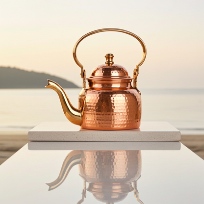 Handcrafted Copper Hammered Tea Kettle Pot – 420ml, Traditional Indian Drinkware by SAMA Homes - Tea Pot (View 4)