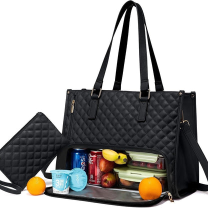 Fashionable Lunch Tote Bag Women's Thermal Insulation Lunch Box Leak-proof Crossbody Computer Storage Bag Quilted Large Capacity Handbag With Purse – Image 6