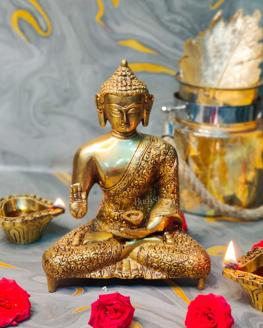 Sama Homes-buddha abhaya mudra brass idol 9 inches