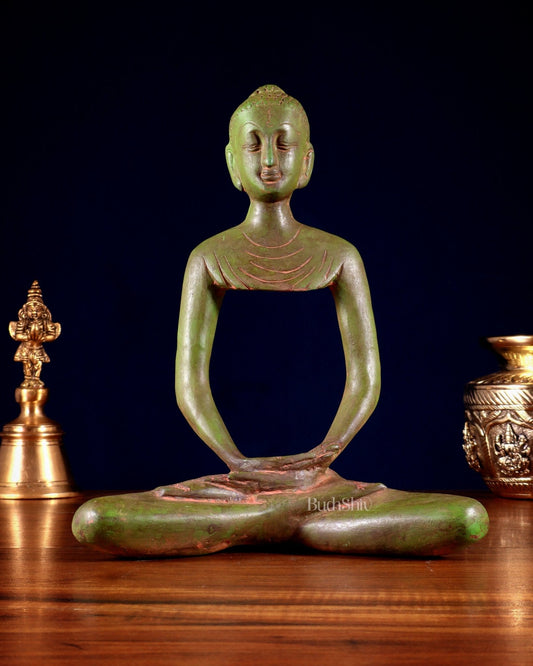 Abstract Brass Fasting Buddha 10" | 100% Certified Copper & Brass - Sama Homes Idol - Brass Sculpture