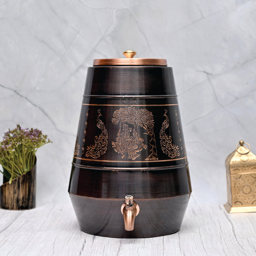Pure Copper Water Dispenser Conical  Antique Engraved Designed - Eco-friendly - Sama Homes