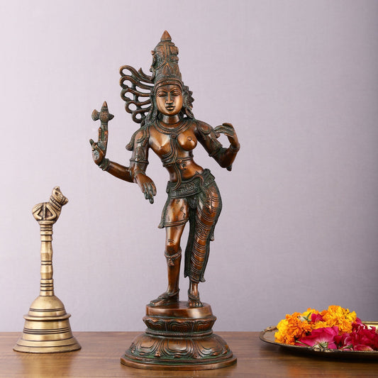 Antique Brass Ardhanarishwara Sculpture – 16.5 inch | 100% Certified Copper & Brass - Sama Homes Idol - Brass Sculpture