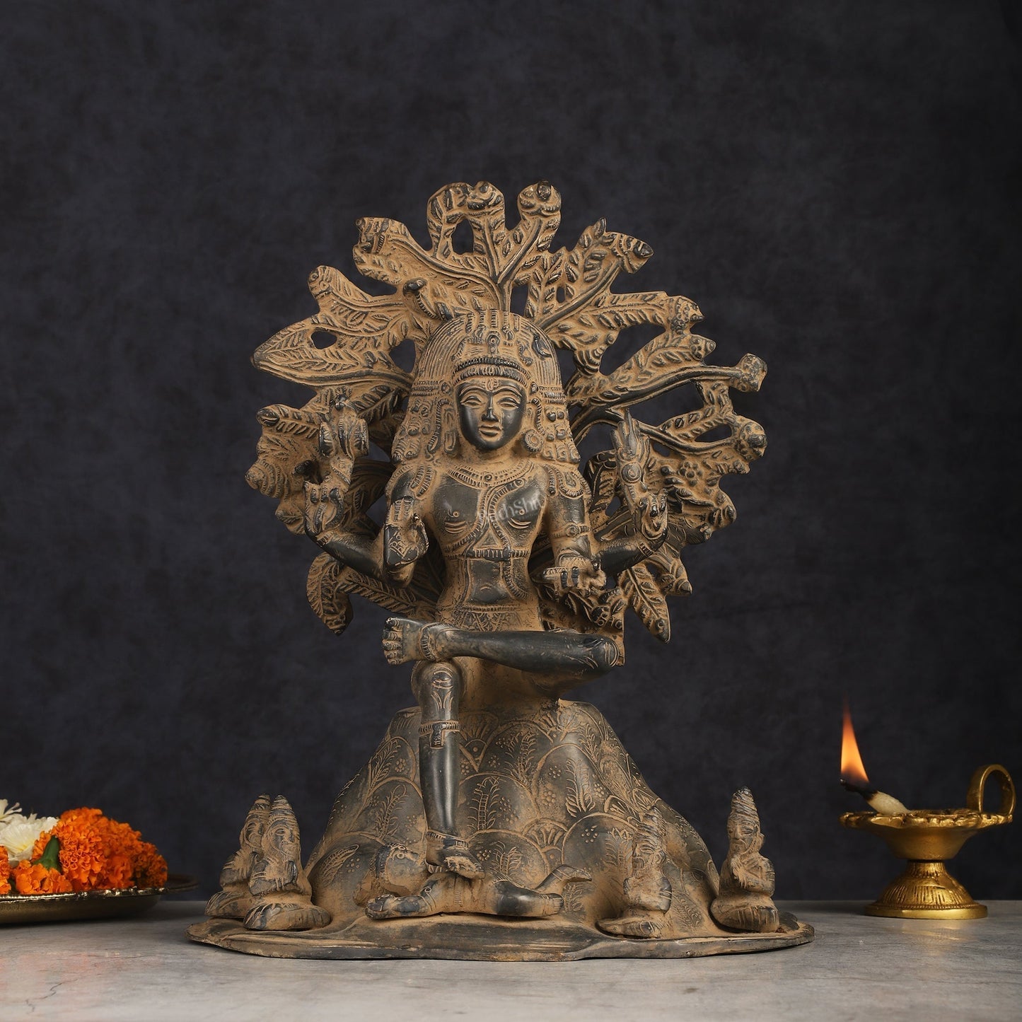 Antique Brass Dakshinamurthy Statue | 12" sand finish | 100% Certified Copper & Brass - Sama Homes Idol - Brass Sculpture