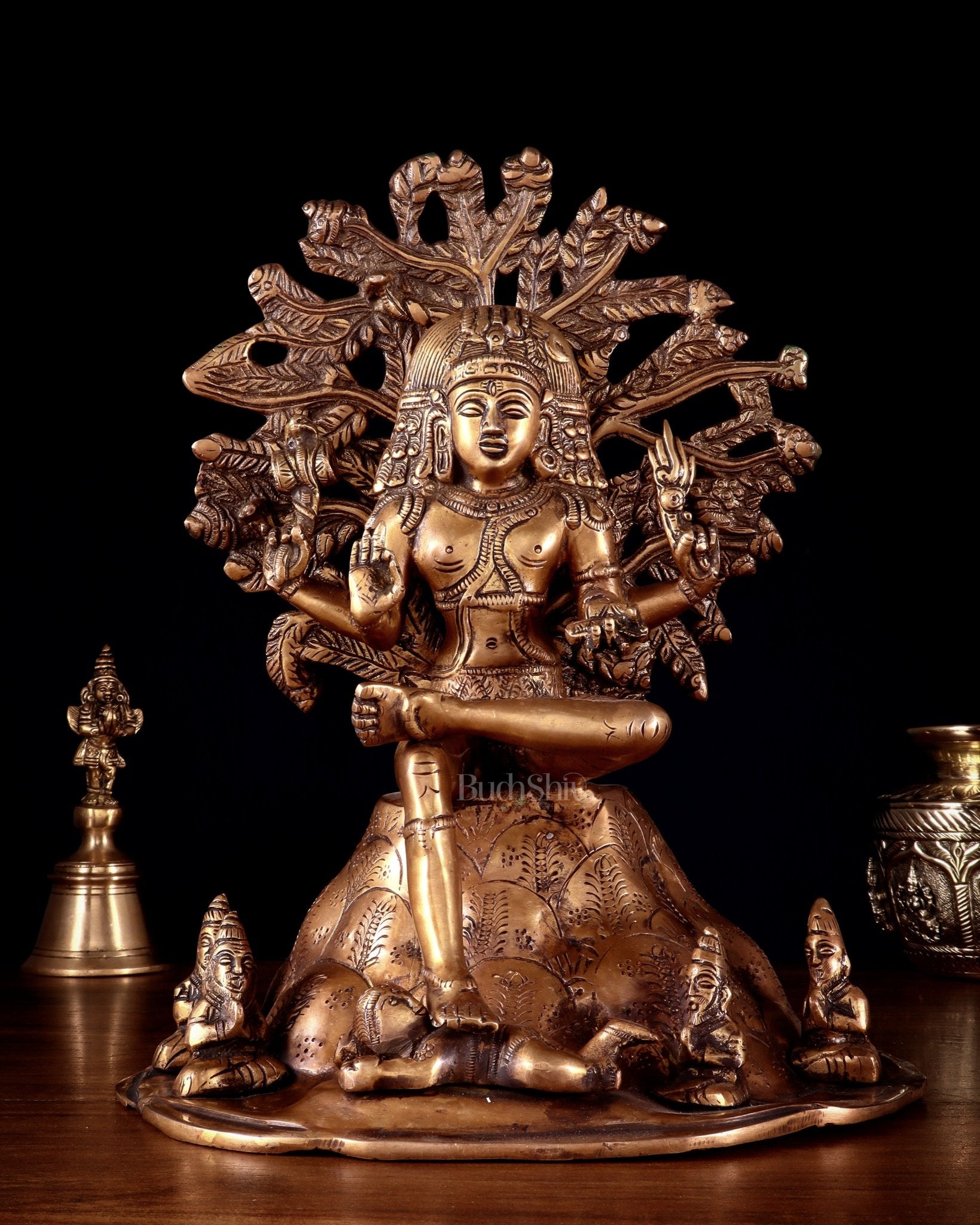 Antique Brass Dakshinamurthy Statue | 12" Vintage | 100% Certified Copper & Brass - Sama Homes Idol - Brass Sculpture - Eco-friendly - Sama Homes