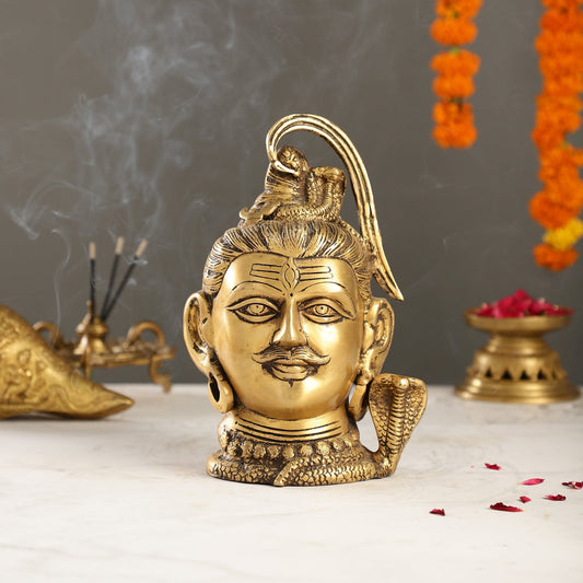 Sama Homes-antique brass handcrafted mahakaal lord shiva head statue 9 height