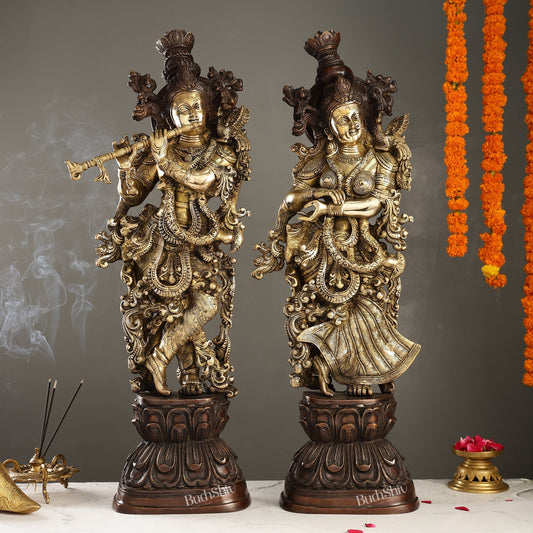 Sama Homes-antique brass handcrafted radha krishna statue 30 inch