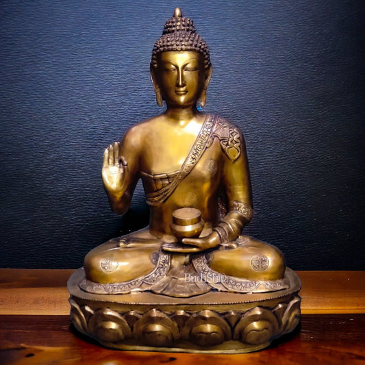 Sama Homes-antique brass large blessing buddha statue 28 inch