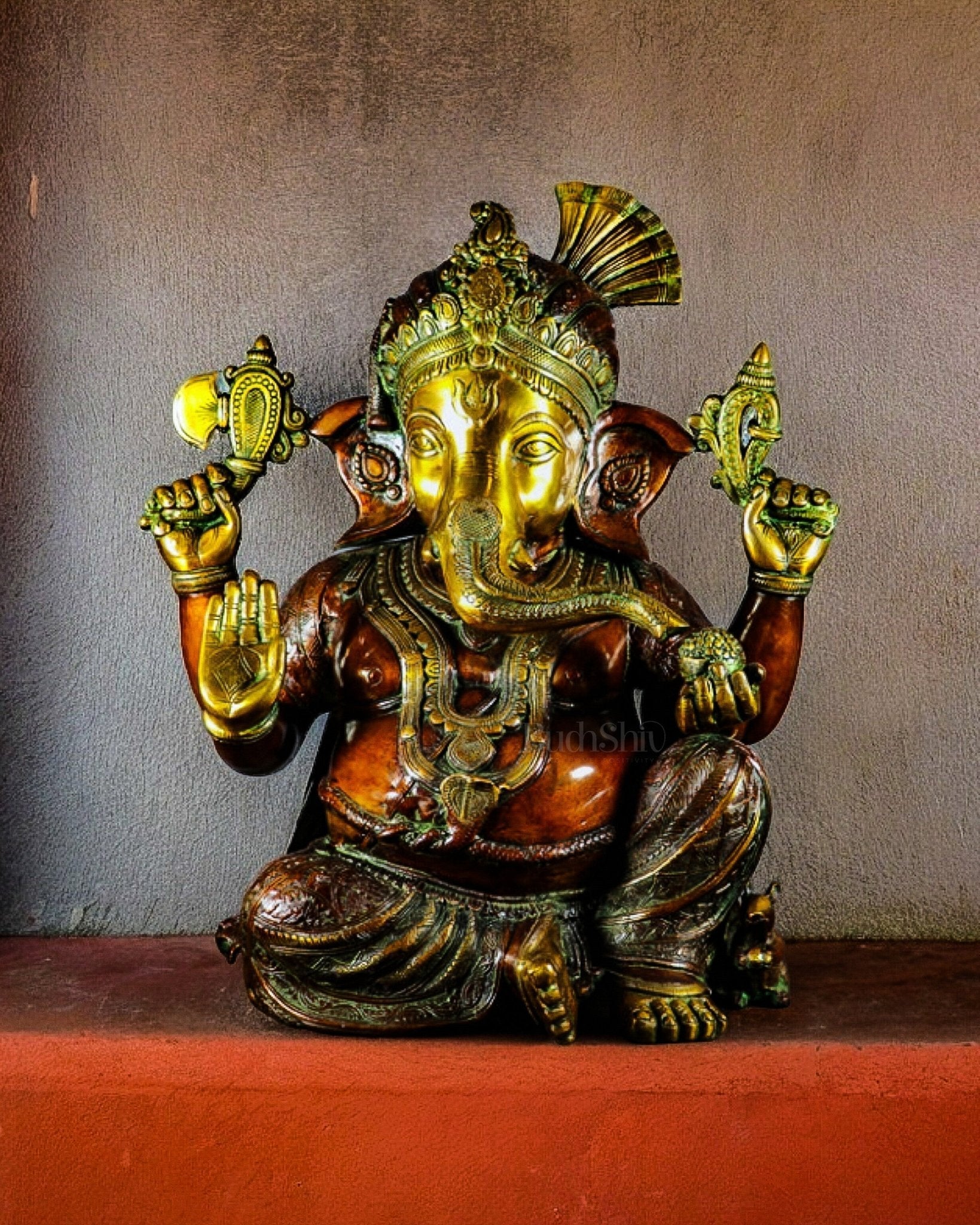 Antique Brass Lord Ganesha Idol - 21" | 100% Certified Copper & Brass - Sama Homes Idol - Brass Sculpture - Eco-friendly - Sama Homes