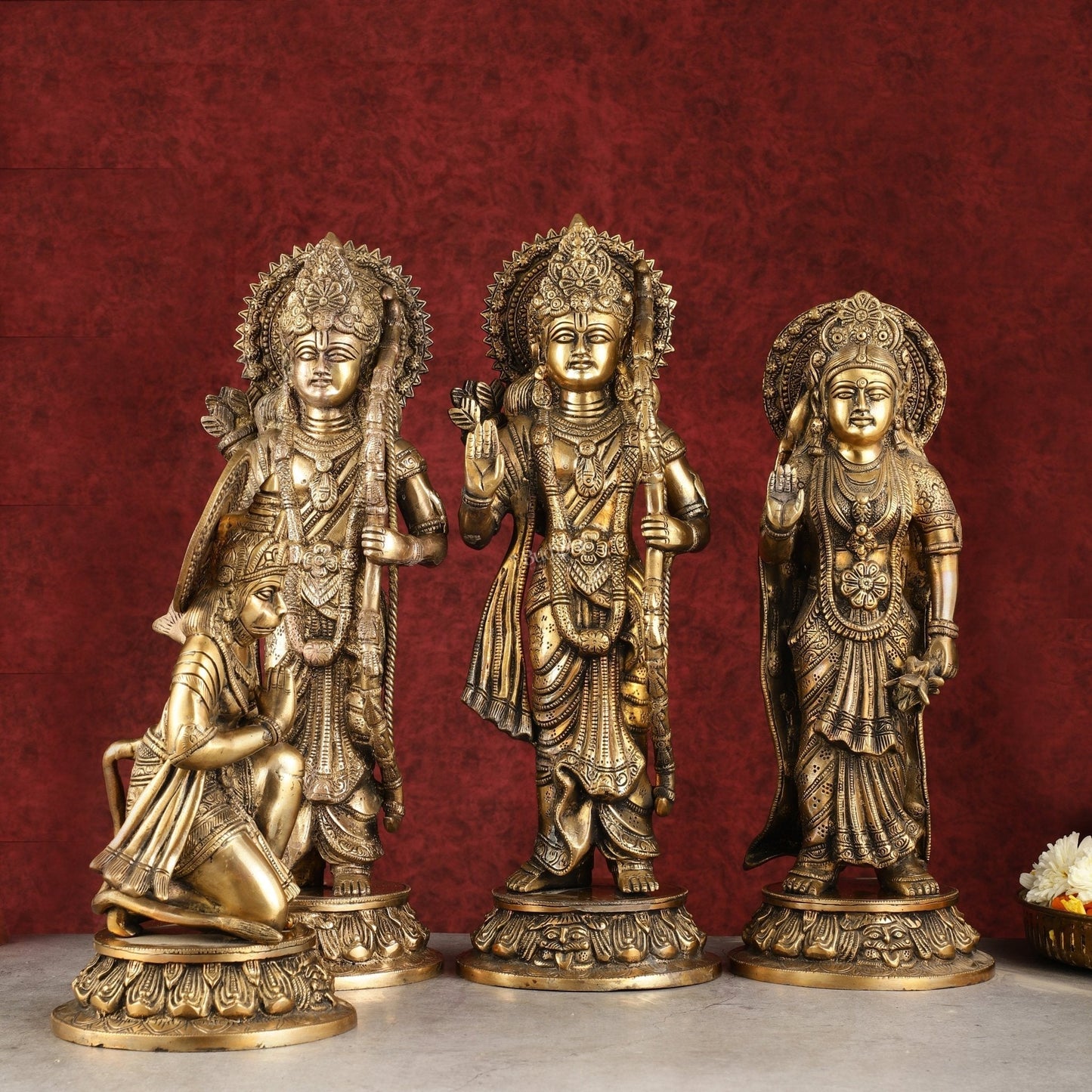 Antique Brass Ram Darbar Idols Set 16" - Finely Crafted | 100% Certified Copper & Brass - Sama Homes Idol - Brass Sculpture