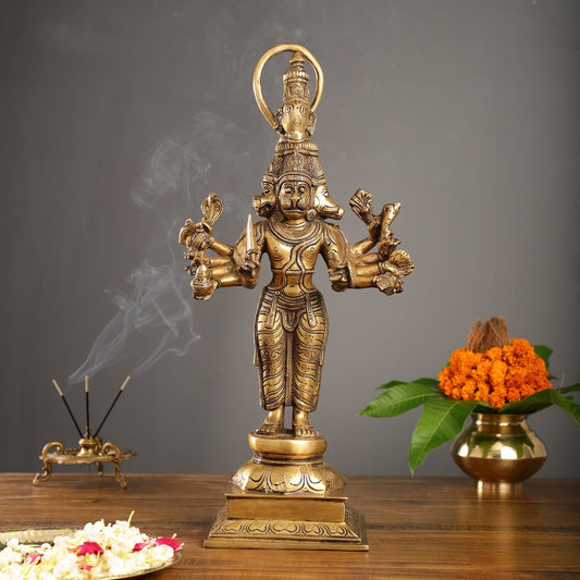 Sama Homes-antique burnt brass standing lord panchmukhi hanuman statue 22 inch