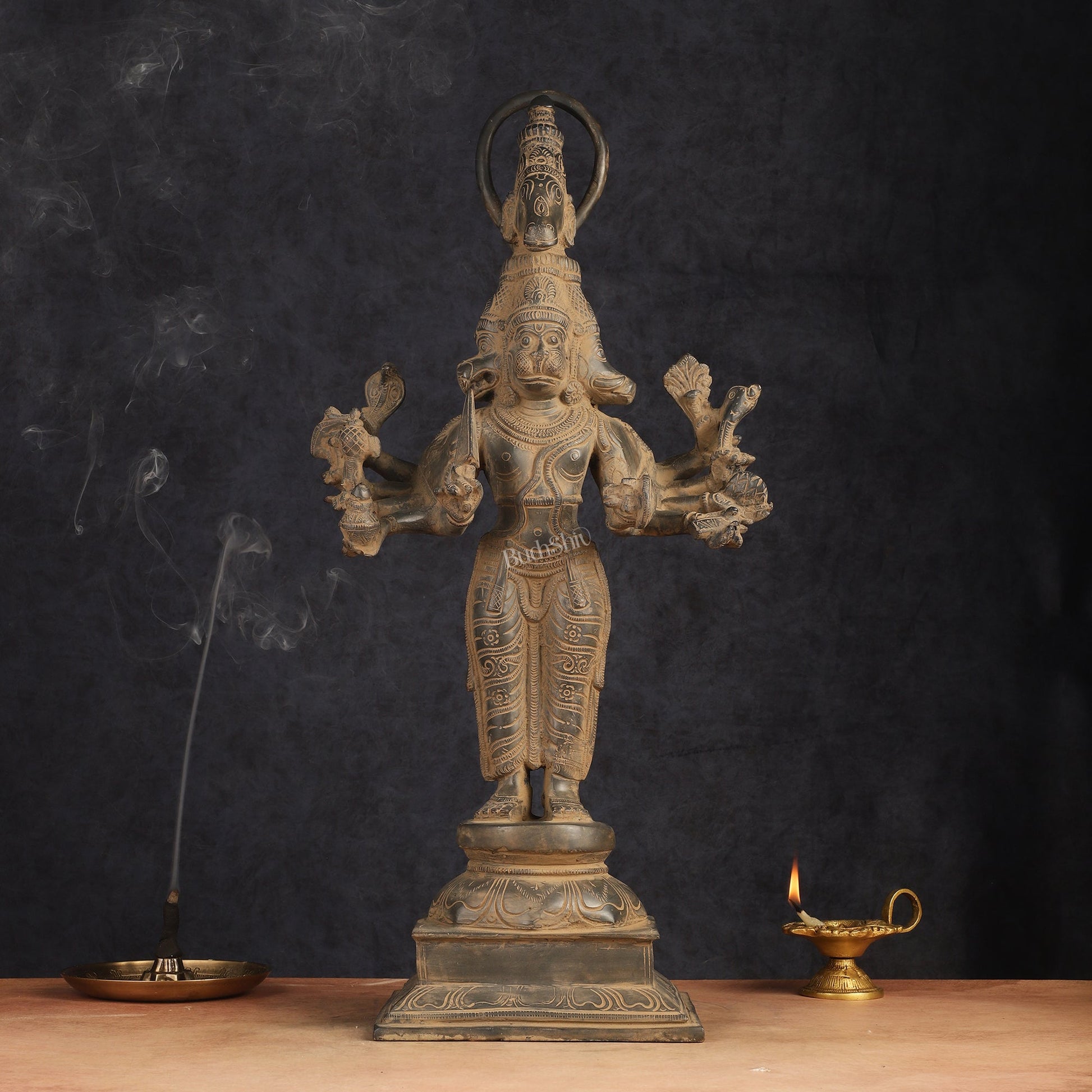 Antique Brass Standing Lord Panchmukhi Hanuman Statue 22 inch | 100% Certified Copper & Brass - Sama Homes Idol - Brass Sculpture - Eco-friendly - Sama Homes
