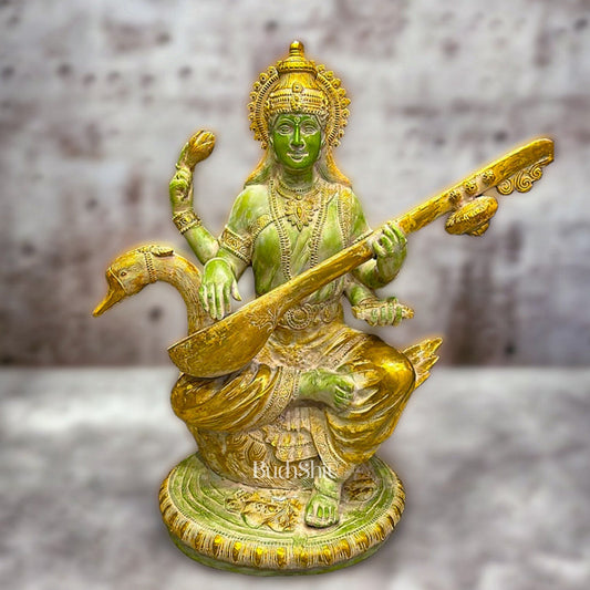 Sama Homes-antique brass superfine goddess saraswati statue 24