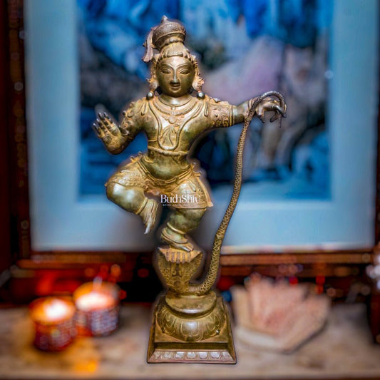 Sama Homes-antique brass superfine kalinga dancing krishna statue 35