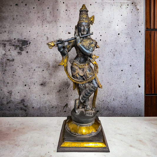 Sama Homes-antique brass superfine lord krishna statue 28