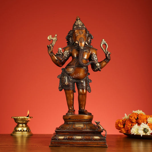 Sama Homes-antique bronze finish brass standing lord ganesha statue 21