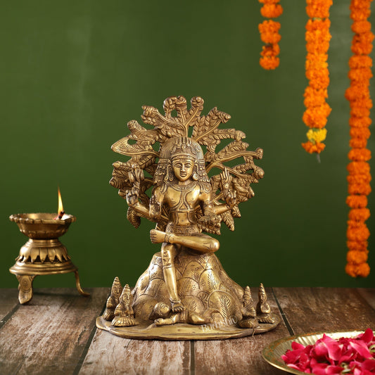 Sama Homes-antique burnt brass dakshinamurthy statue 12 x 10 x 7 wisdom incarnate