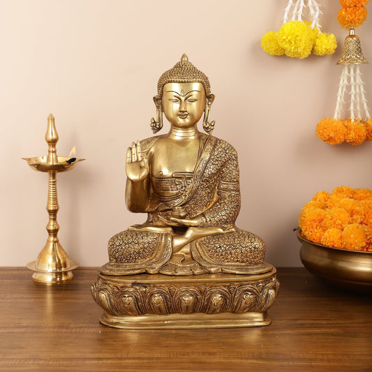 Sama Homes-antique finish brass buddha idol 14 5