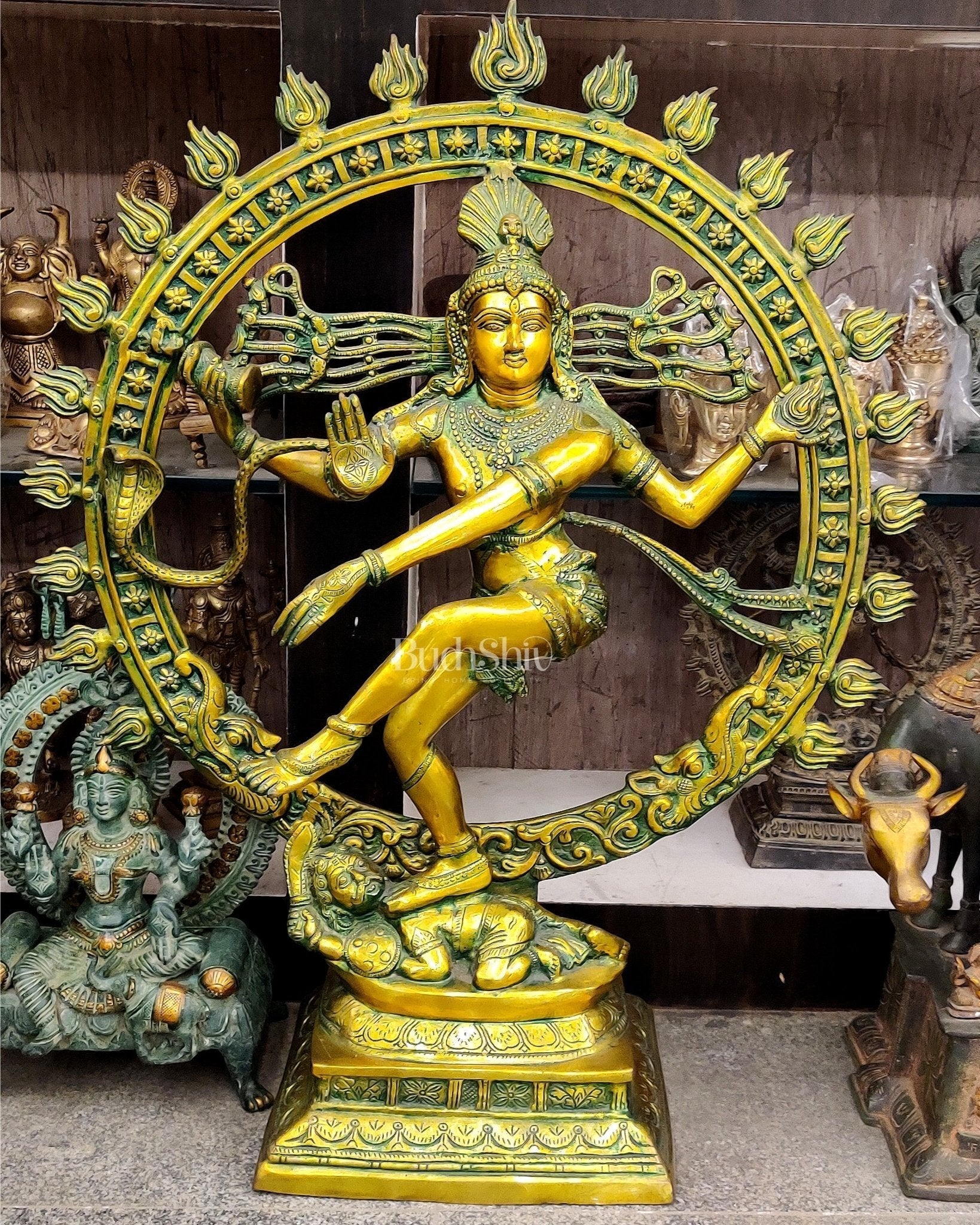 Antique Tone Pure Brass Nataraja Statue - 33 inch | 100% Certified Copper & Brass - Sama Homes Idol - Brass Sculpture - Eco-friendly - Sama Homes