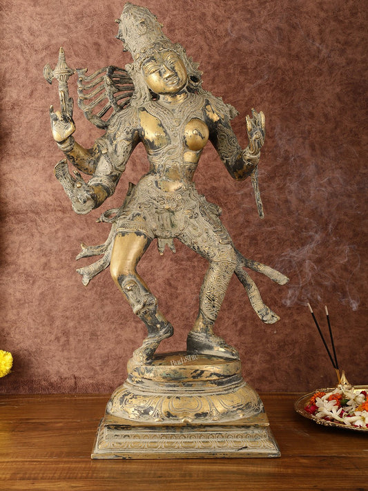 Ardhanarishvara Brass Statue Dual Tone - Super Antique Finish - 24" | 100% Certified Copper & Brass - Sama Homes Idol - Brass Sculpture