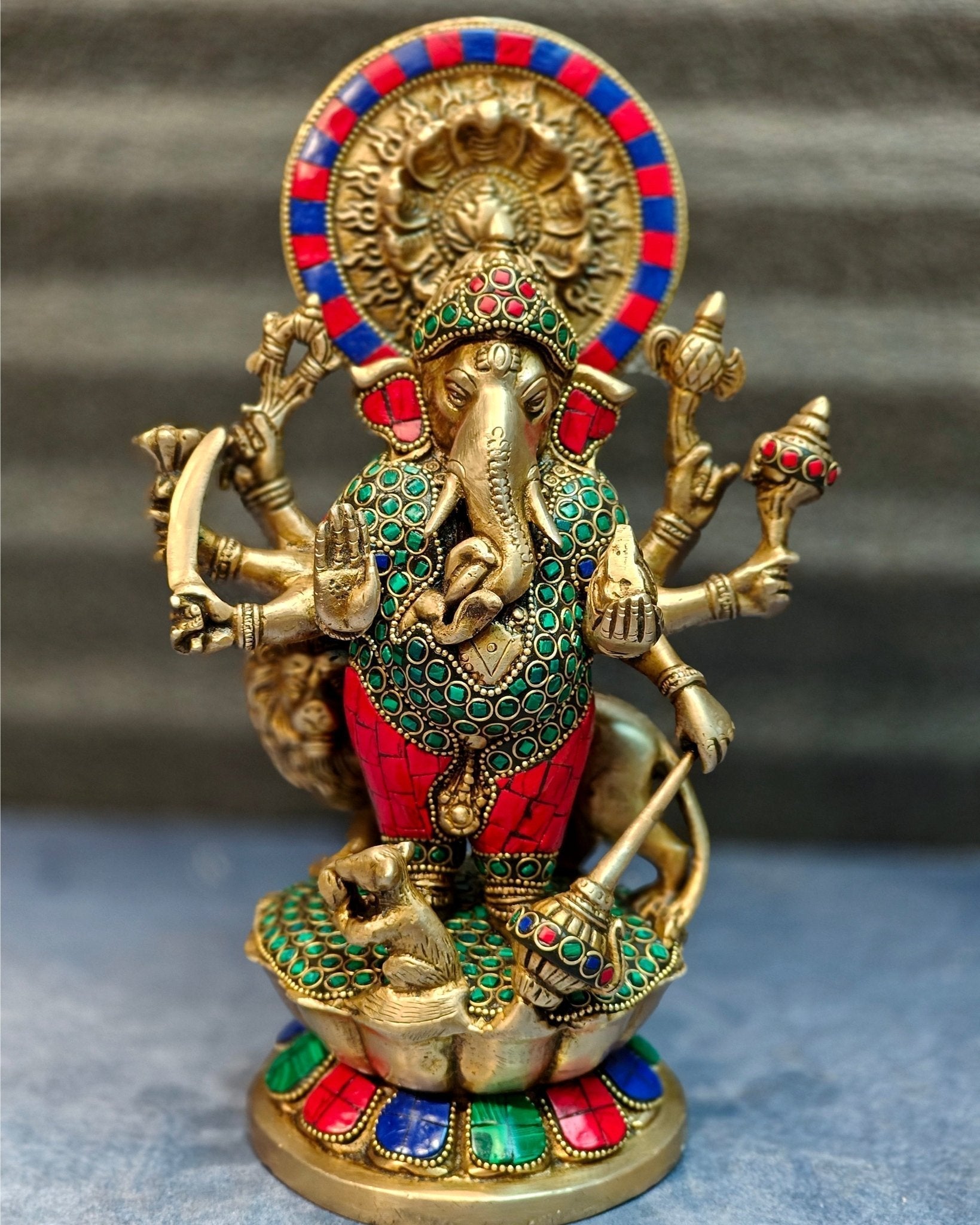 Ashirwaad Kana drishti Vinayaka Ganesha Brass Idol - 12 Inch multi color meenakari | 100% Certified Copper & Brass - Sama Homes Idol - Brass Sculpture - Eco-friendly - Sama Homes