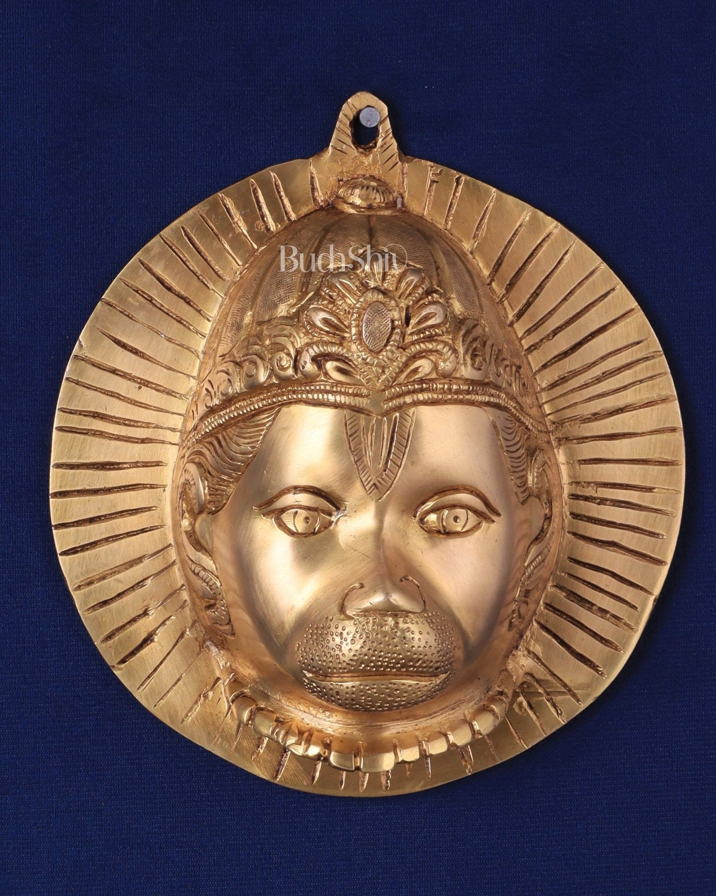 Auspicious pure brass Lord Hanuman face wall hanging 7" | 100% Certified Copper & Brass - Sama Homes Idol - Brass Sculpture