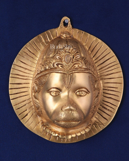 Auspicious pure brass Lord Hanuman face wall hanging 7" | 100% Certified Copper & Brass - Sama Homes Idol - Brass Sculpture