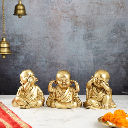 Image of Baby Laughing Buddha monks matte gold | span Introducing Baby | Premium Brass & Wood Decor | Sama Homes