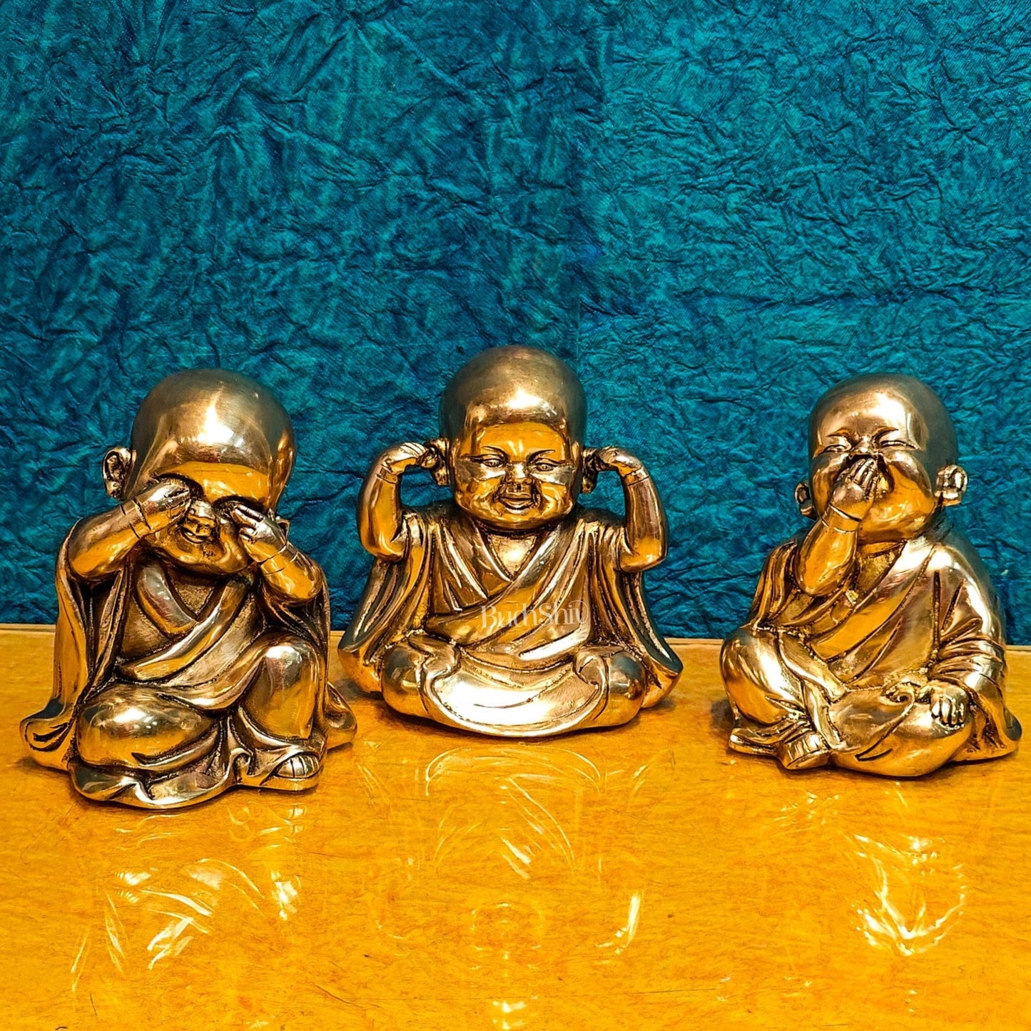 Image of Baby Laughing Buddha monks | span Introducing Baby | Premium Brass & Wood Decor | Sama Homes