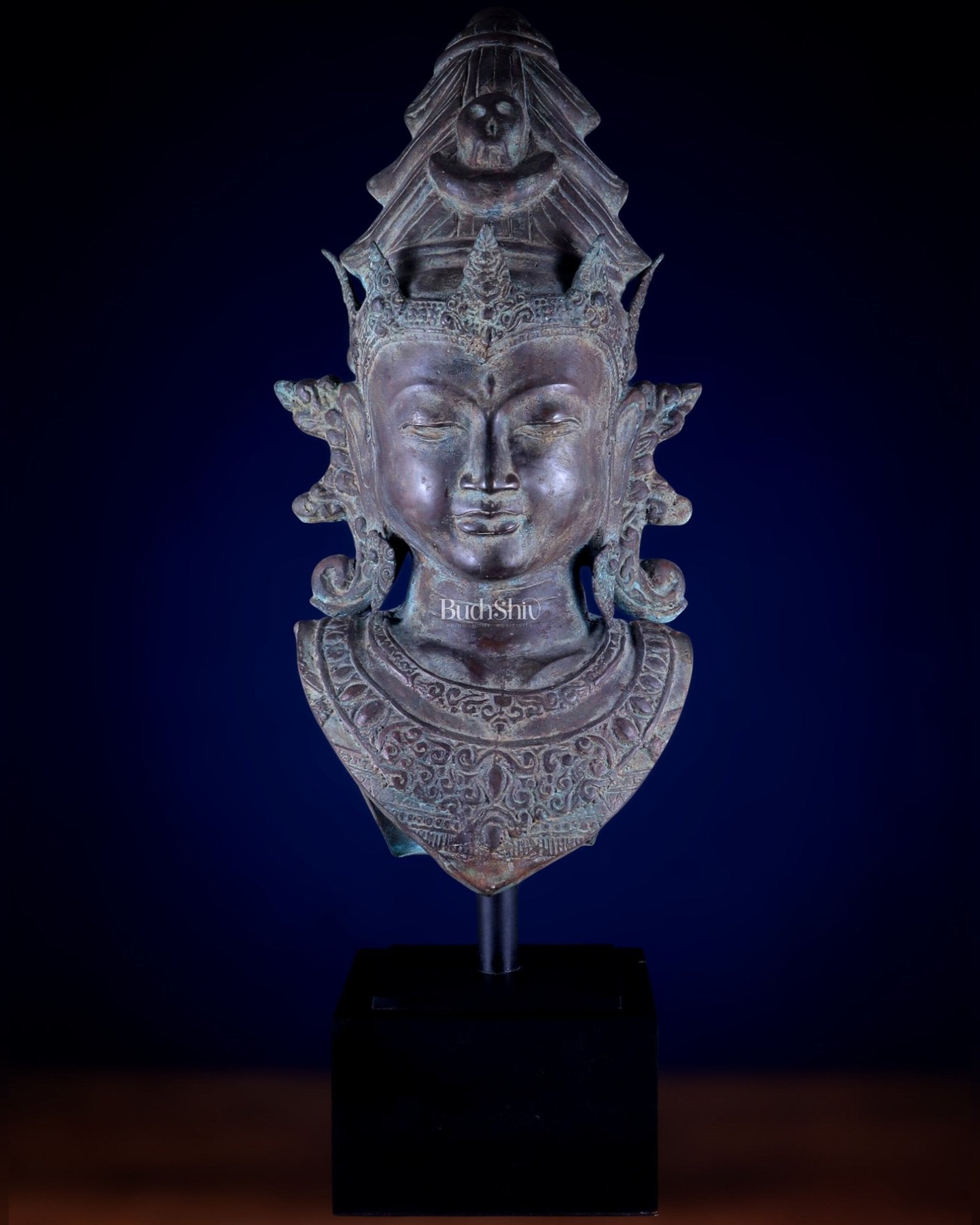 Large Shiva Face Head statue – Lost Wax Method 32" - Sama Homes Idol - Brass Sculpture - Eco-friendly - Sama Homes