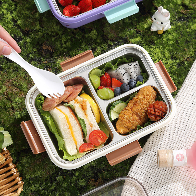 304 Stainless Steel Lunch Box Students Divided Into Lunch Box Three Grids – Image 4