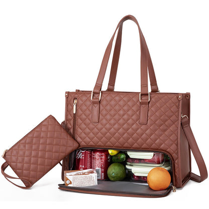 Fashionable Lunch Tote Bag Women's Thermal Insulation Lunch Box Leak-proof Crossbody Computer Storage Bag Quilted Large Capacity Handbag With Purse – Image 3