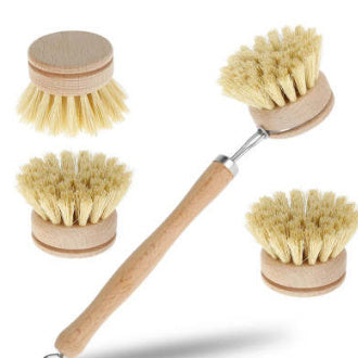 Eco-Friendly Beech Wood Handle Pot Brush with Durable Steel & Plastic Bristles