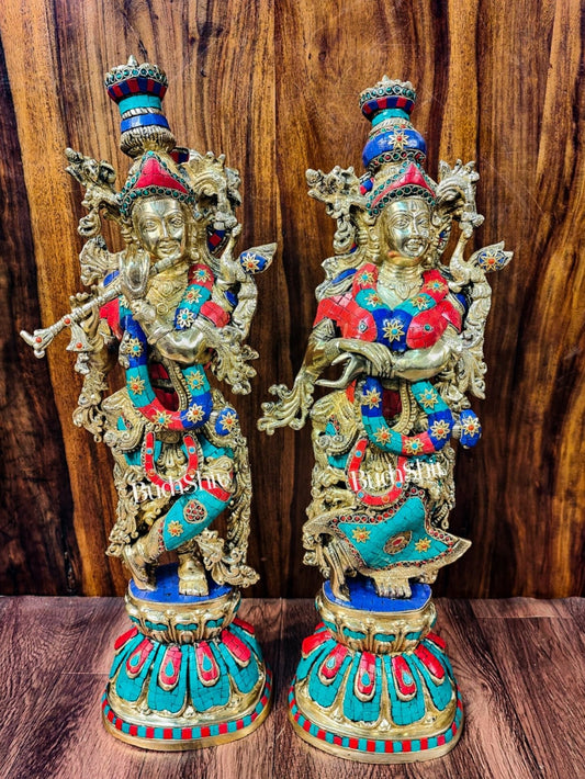 Sama Homes-radha krishna brass idols 25 inches height with meenakari stonework