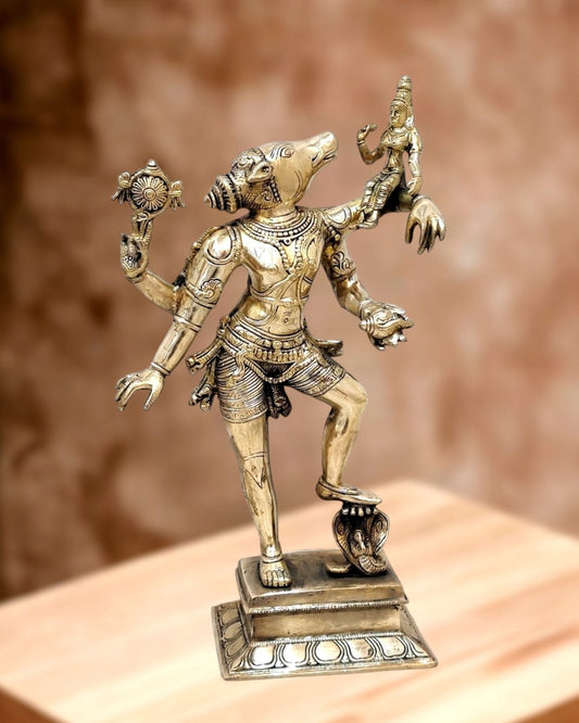 Bhoovaraha swamy Varaha Lakshmi Brass Statue 17 inch | 100% Certified Copper & Brass - Sama Homes Idol - Brass Sculpture