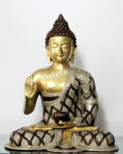 Image of Blessings and Healing: Buddha Brass Idol 17 inch | span Discover tranquility | Premium Brass & Wood Decor | Sama Homes