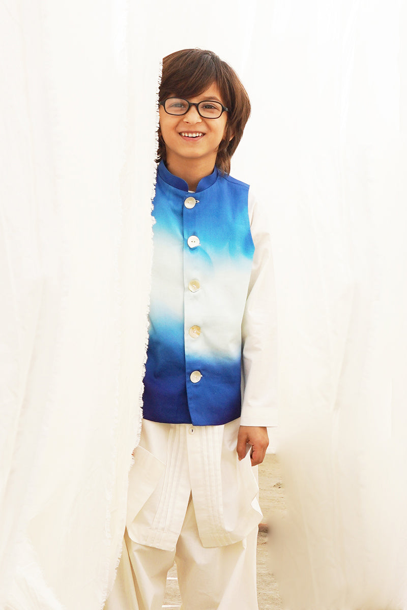 Boys Blue Marble Bundi Kurta Set - Image 9