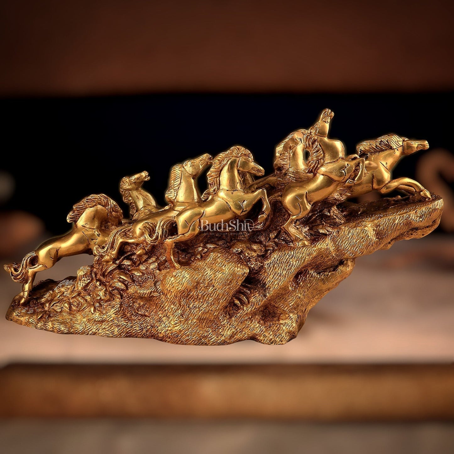 Brass 9 Lucky Horses Running Uphill | Decorative Showpiece Vastu Approved