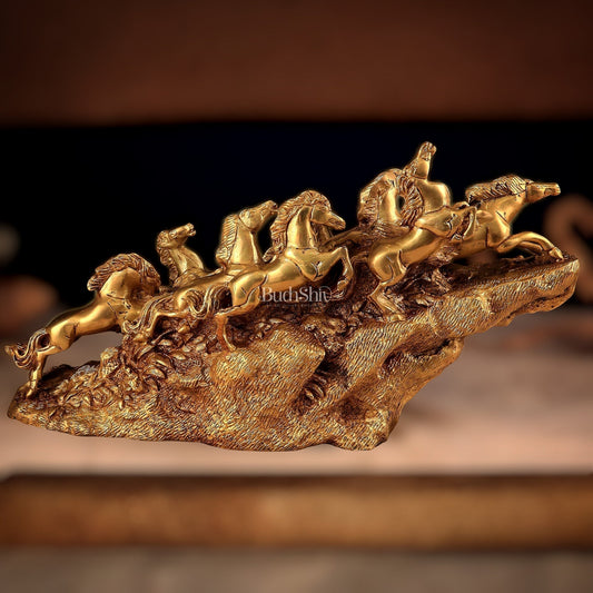 Brass 9 Lucky Horses Running Uphill | Decorative Showpiece Vastu Approved