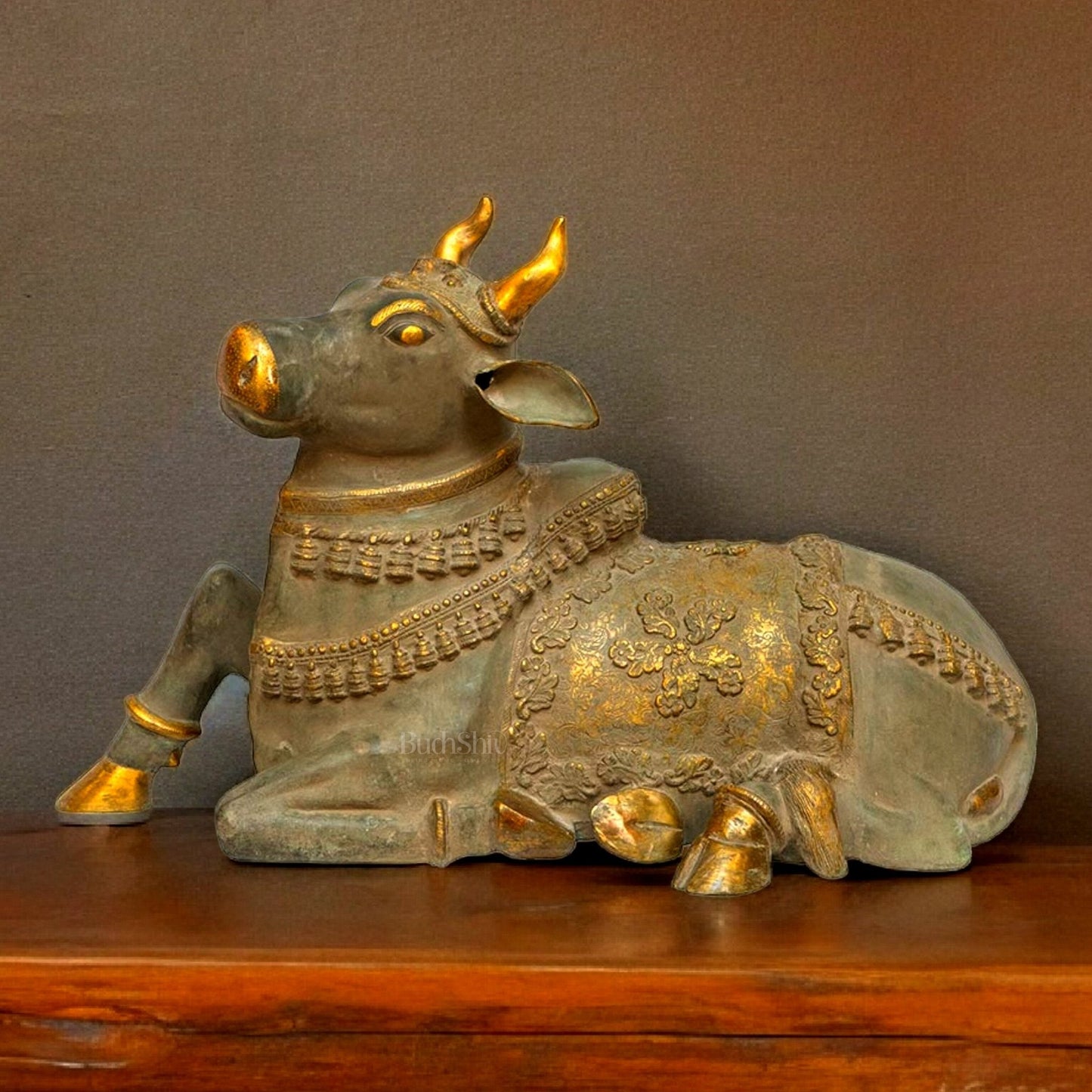 Brass Antique Large Nandi Sculpture 35" Sand Finish | 100% Certified Copper & Brass - Sama Homes Idol - Brass Sculpture