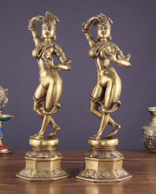 Brass Apsara Unique Sculpture – A Testament of Fertility (Pair) 16" | 100% Certified Copper & Brass - Sama Homes Idol - Brass Sculpture