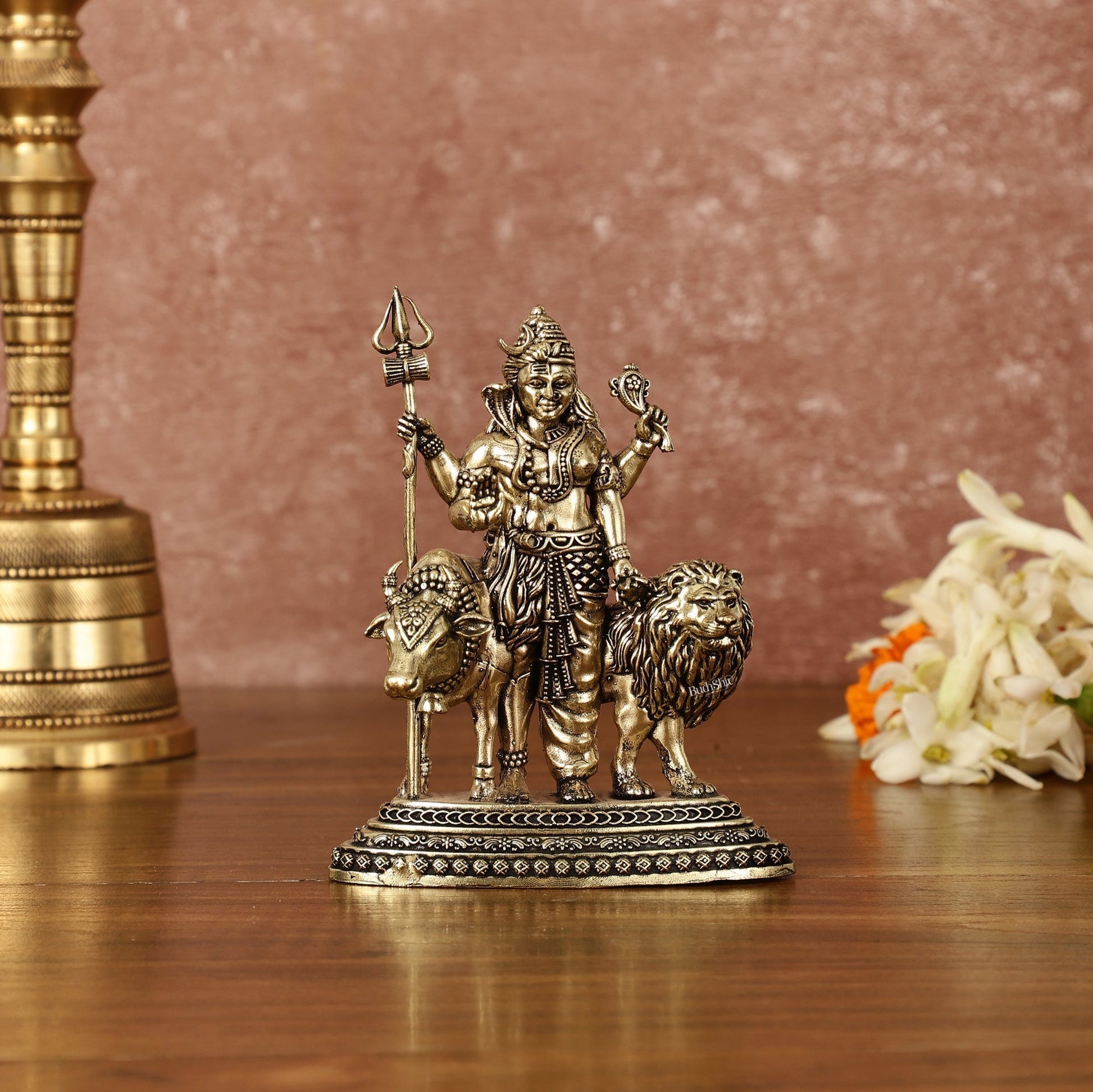 Brass Ardhanarishwara 2D Idol: Superfine Brass | 4.5" Tall | 100% Certified Copper & Brass - Sama Homes Idol - Brass Sculpture - Eco-friendly - Sama Homes