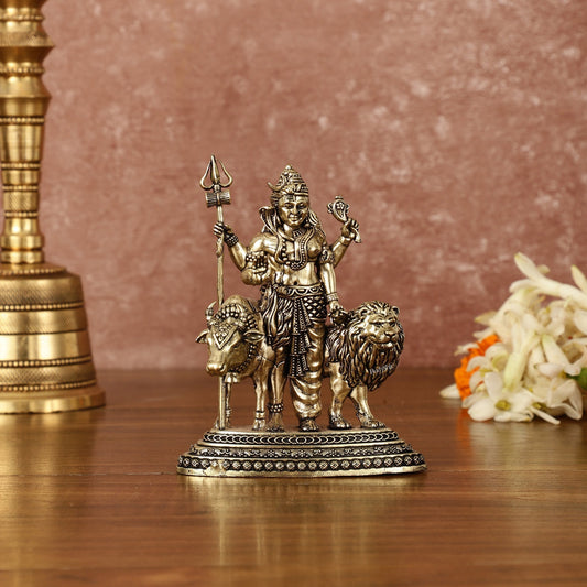 Brass Ardhanarishwara 2D Idol: Superfine Brass | 4.5" Tall | 100% Certified Copper & Brass - Sama Homes Idol - Brass Sculpture