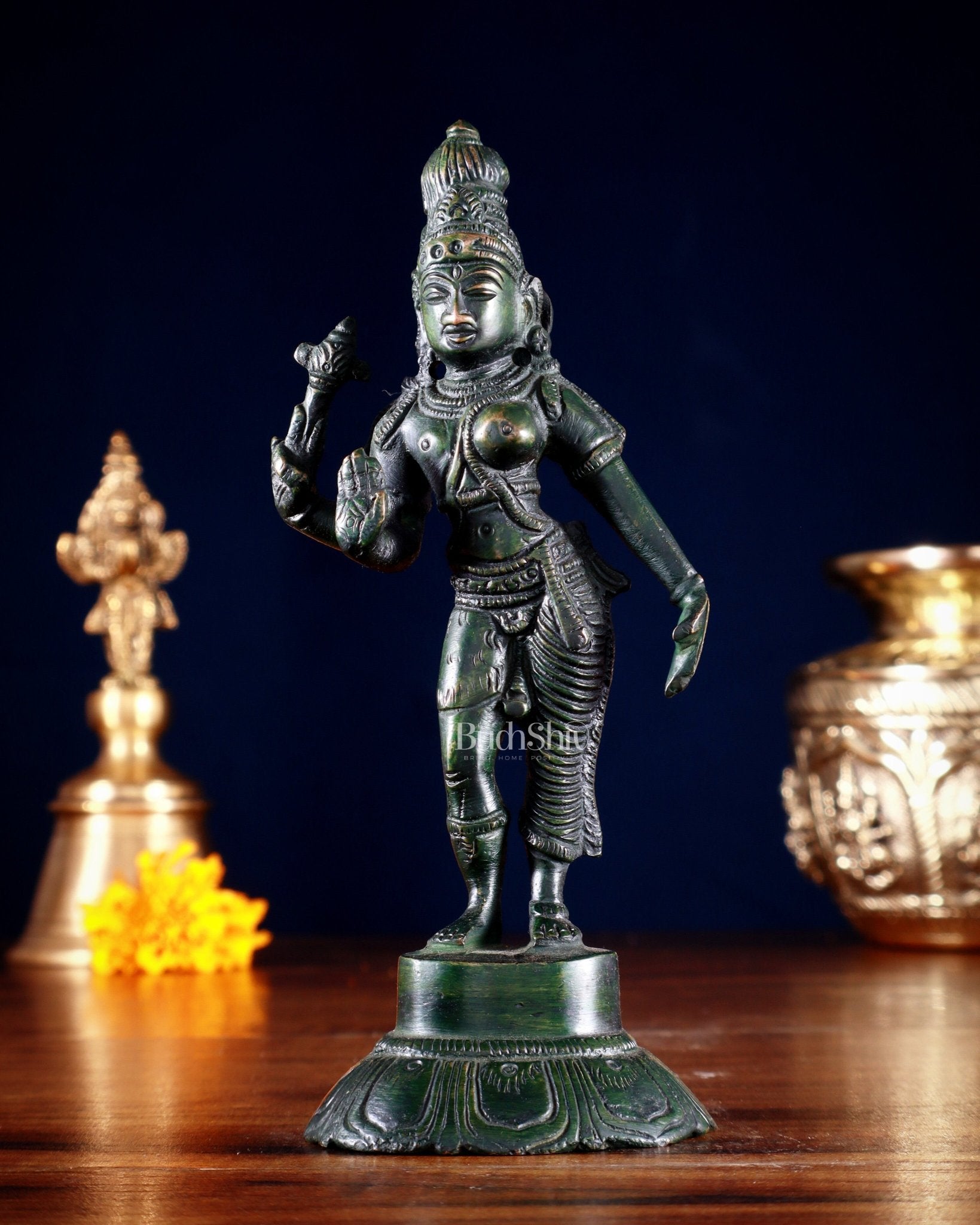 Brass Ardhanarishwara Idol – 6” | agate green finish | 100% Certified Copper & Brass - Sama Homes Idol - Brass Sculpture - Eco-friendly - Sama Homes