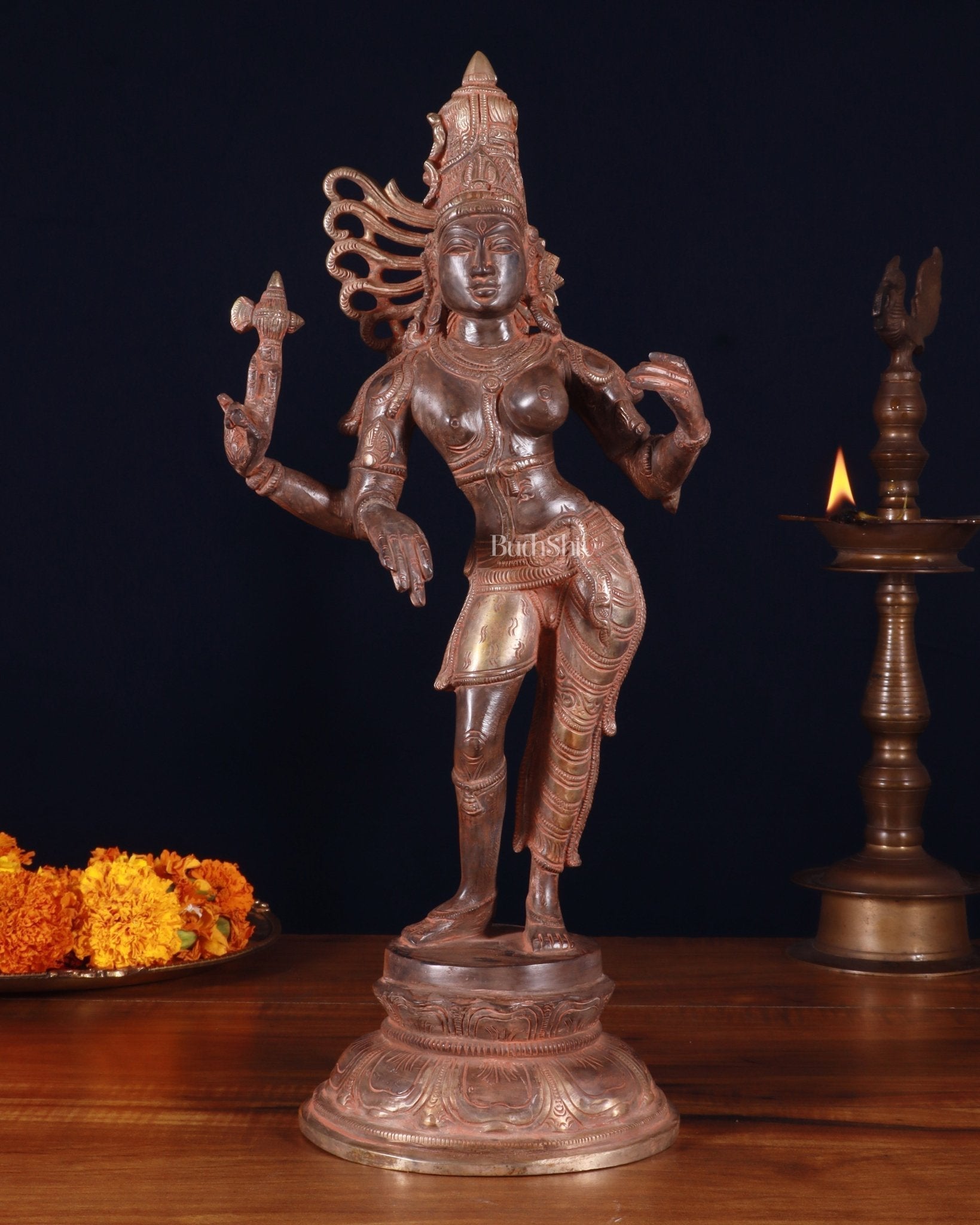 Brass Ardhanarishwara Sculpture – 16.5 inch sand patina finish | 100% Certified Copper & Brass - Sama Homes Idol - Brass Sculpture - Eco-friendly - Sama Homes